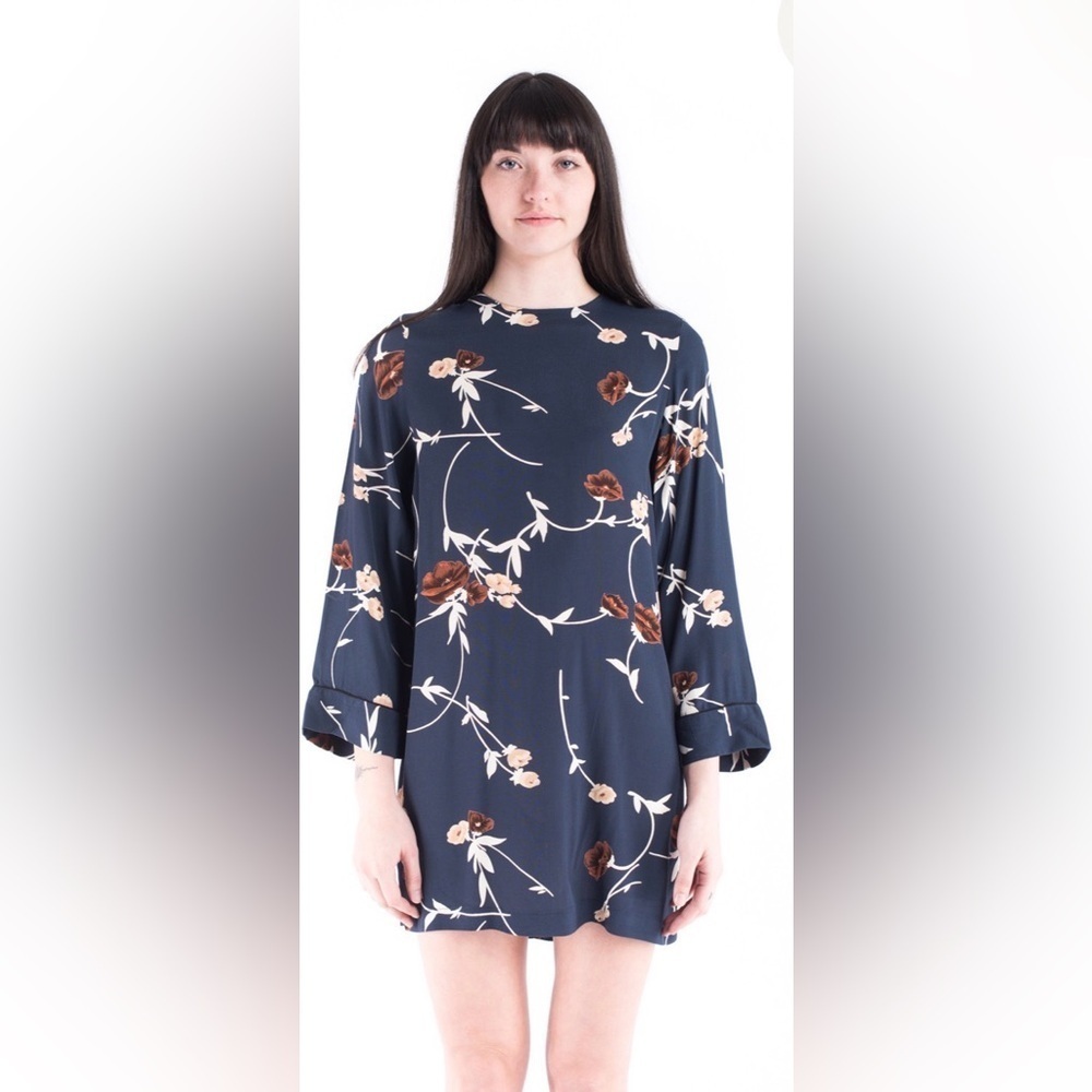Ganni Navy Floral Long Sleeve Dress